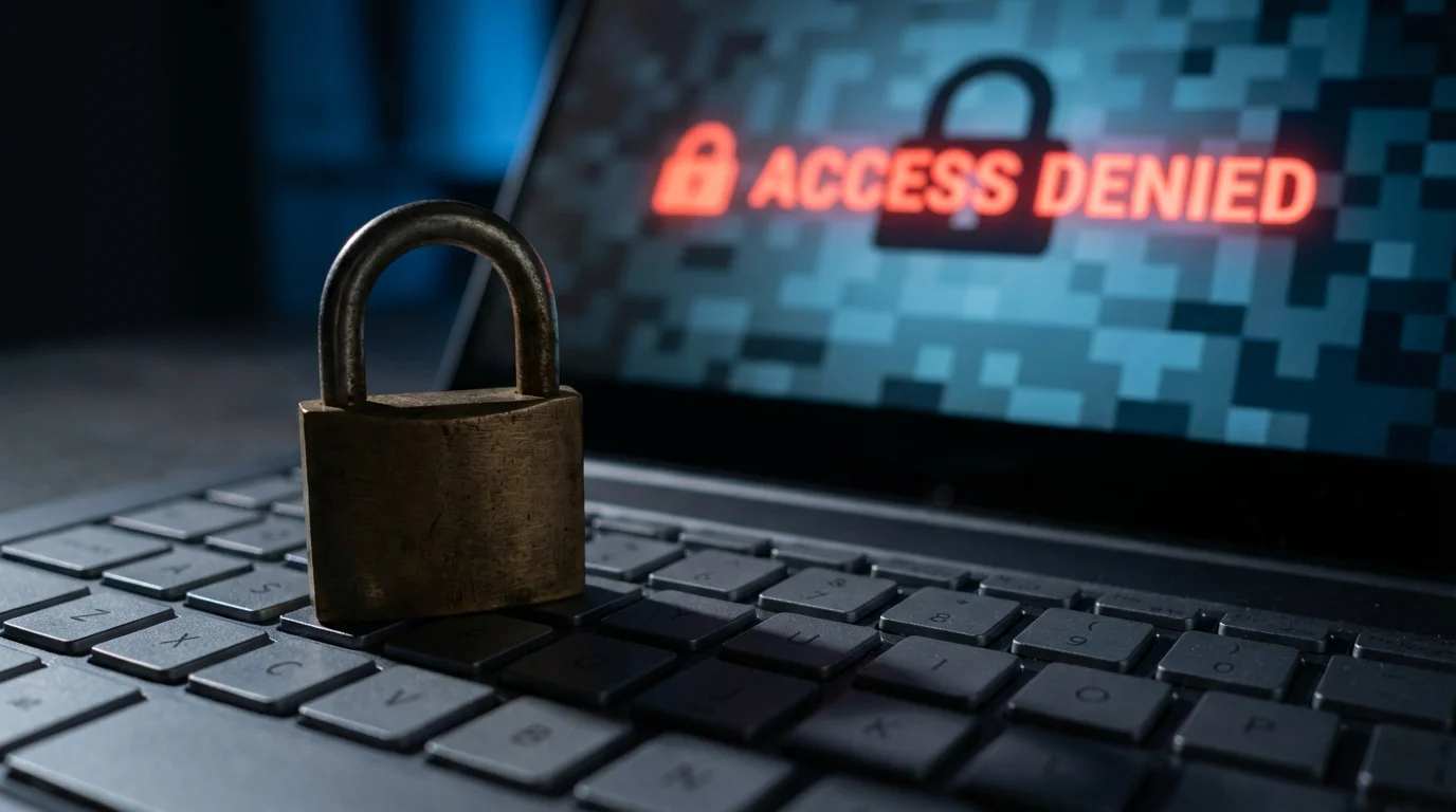 Locked padlock on a laptop keyboard symbolising lost access to an anonymous casino account