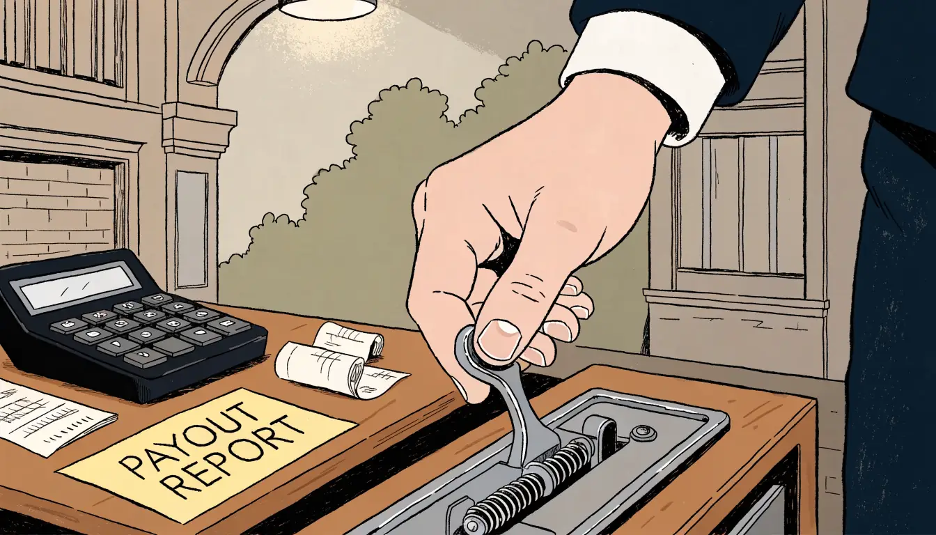 Hand pulling a slot machine lever beside a payout report in a UK arcade.