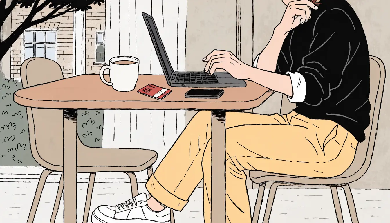 Person checking online banking on a laptop at a kitchen table