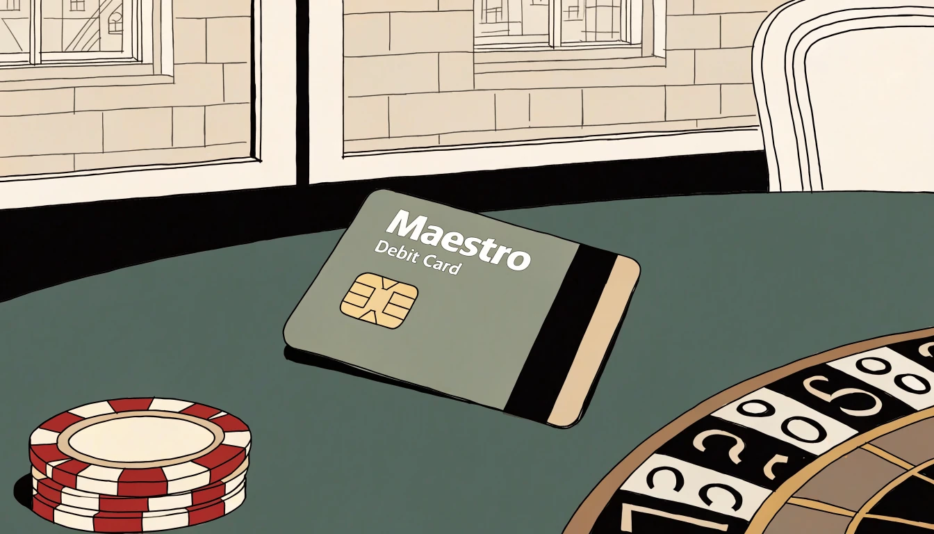 Maestro debit card on a casino table next to chips