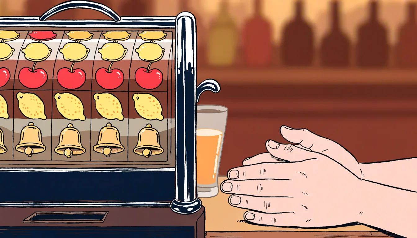 Vintage British fruit machine on a pub counter with classic symbols