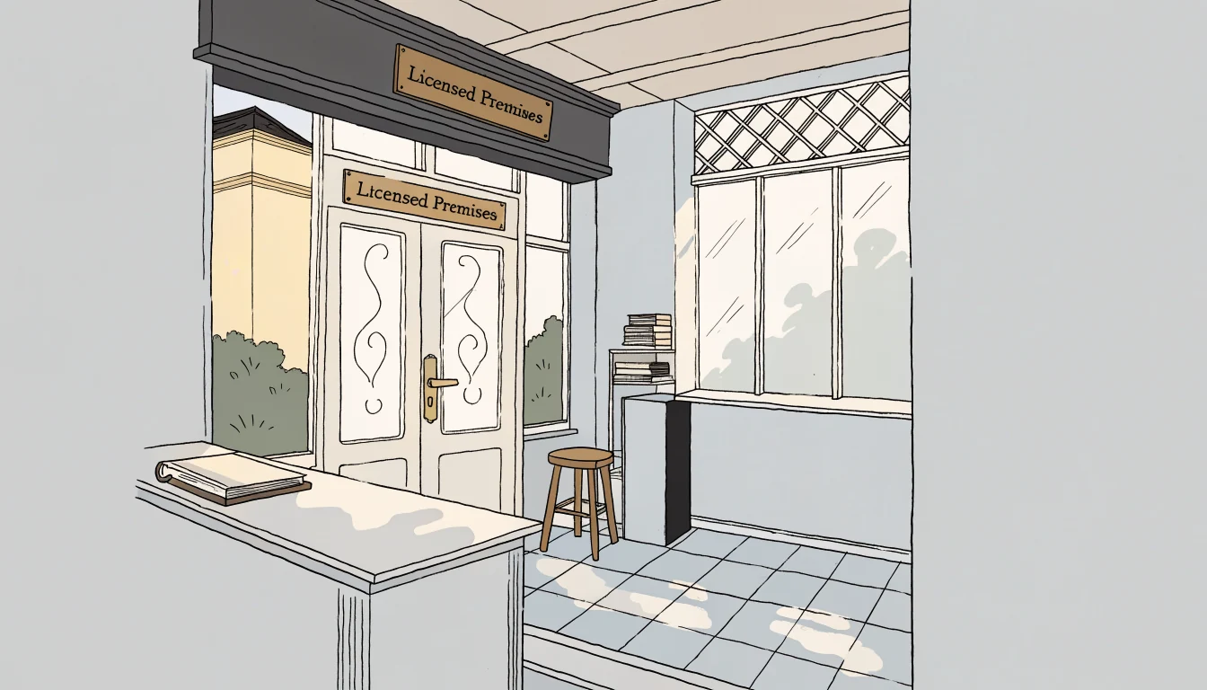 Interior of a UK licensed betting shop with a brass plaque near the entrance.