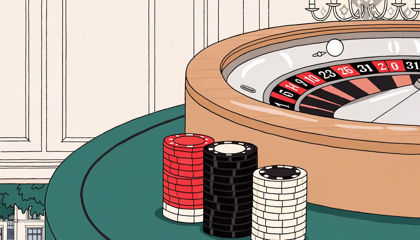 French roulette wheel with ball near zero pocket on green felt table
