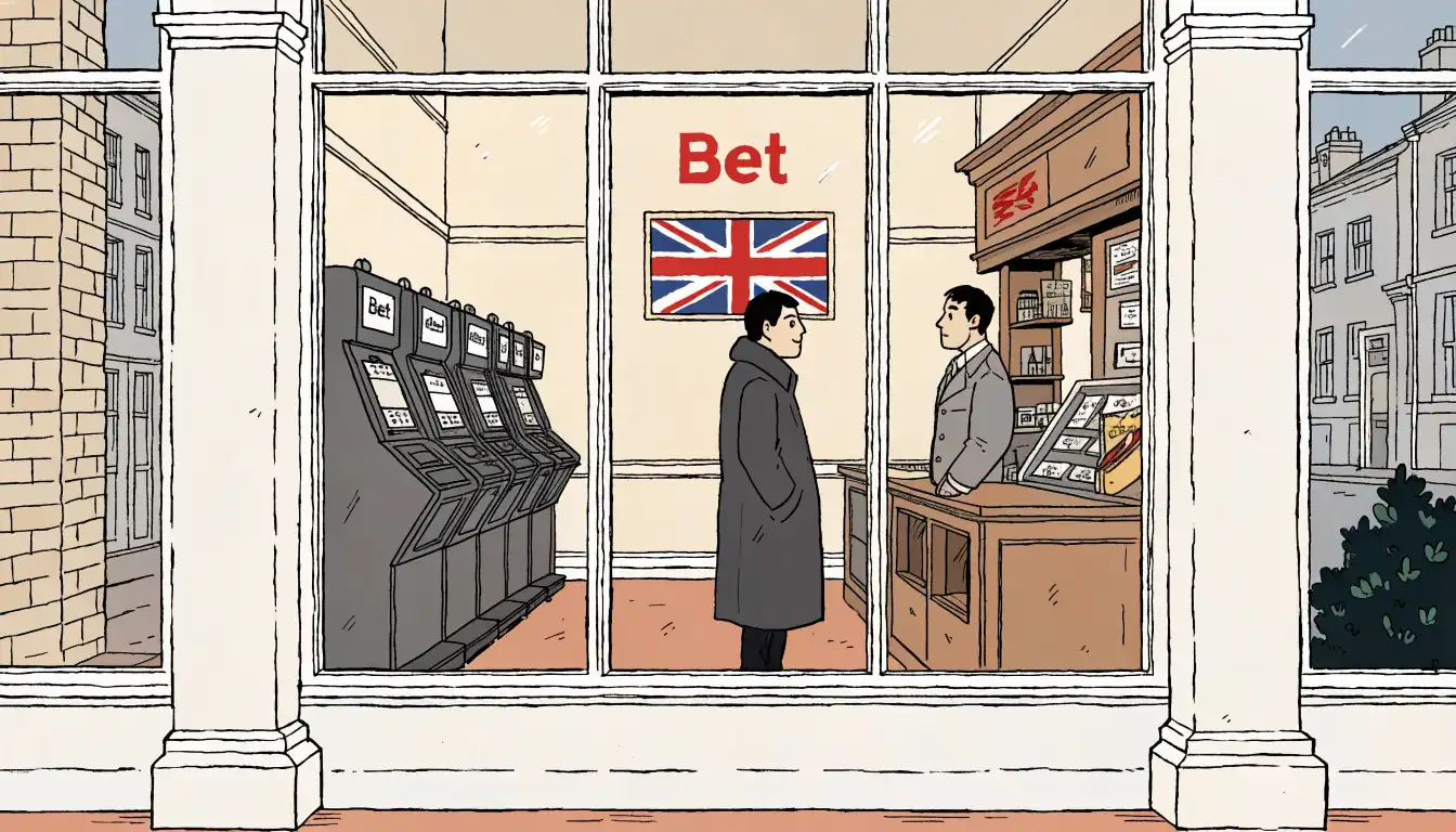 British high-street betting shop with Merkur-style slot machines in the UK