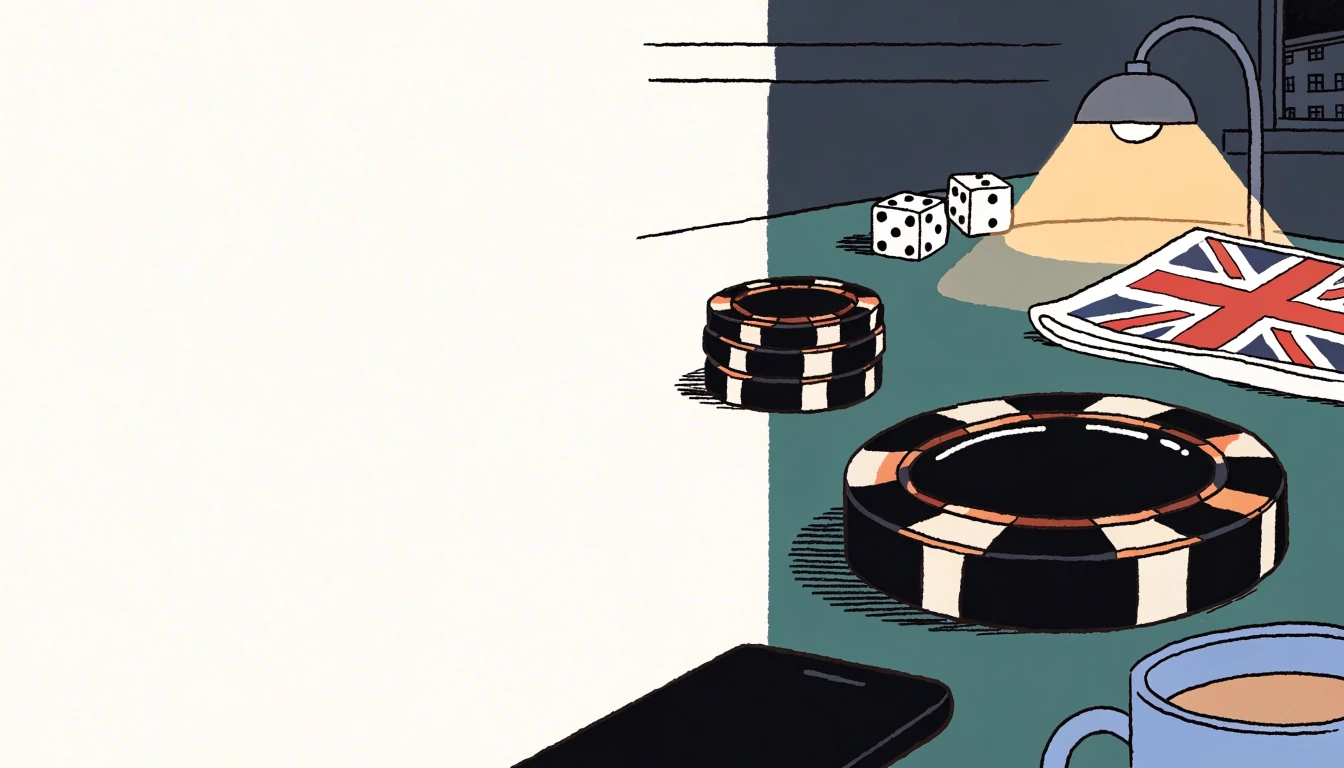 Casino chips, dice, and a smartphone on a dark felt table
