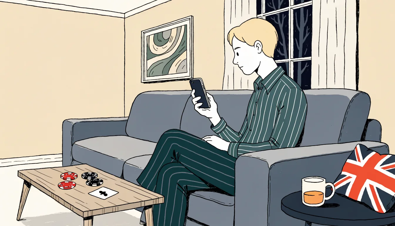 Person using a smartphone to pay at a UK online casino from home.