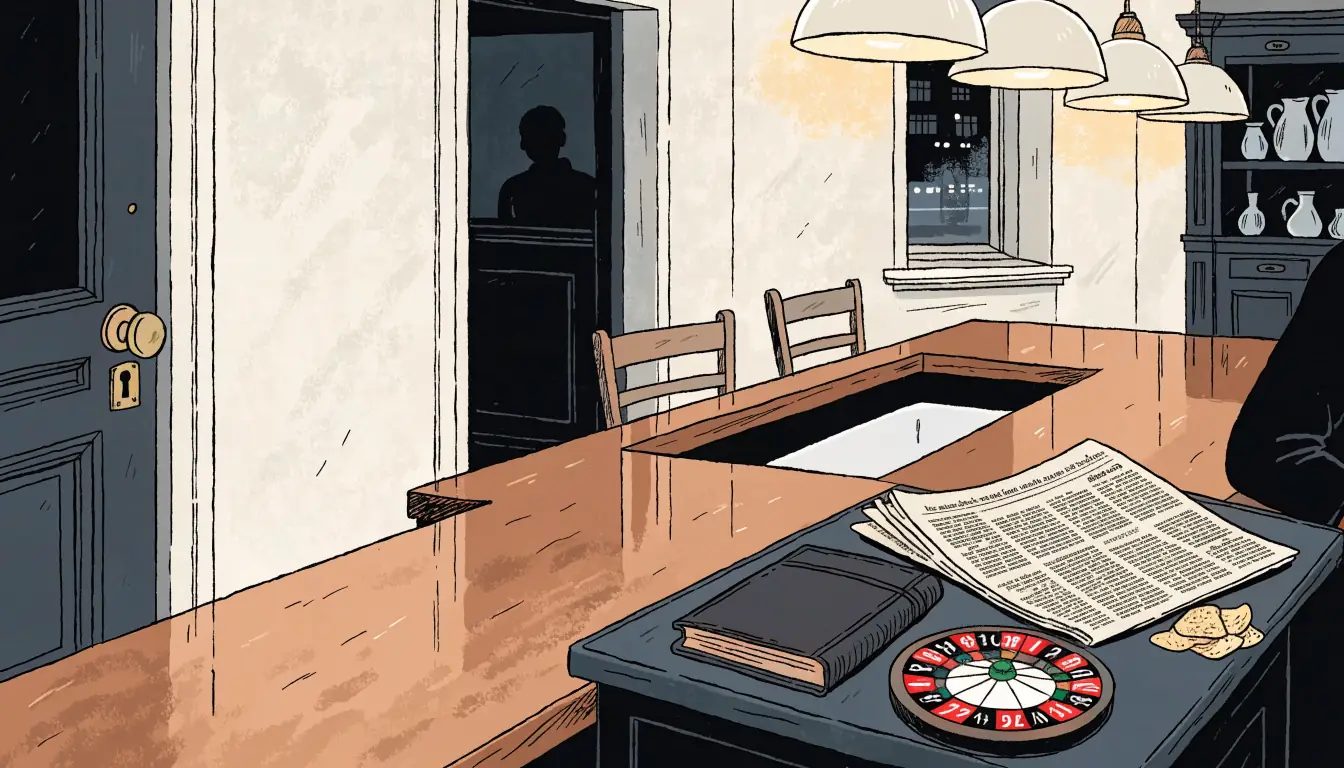 Traditional British pub interior with chips and a roulette wheel on the side.