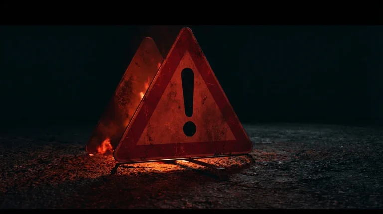 No KYC casino scams — red warning sign glowing on dark background